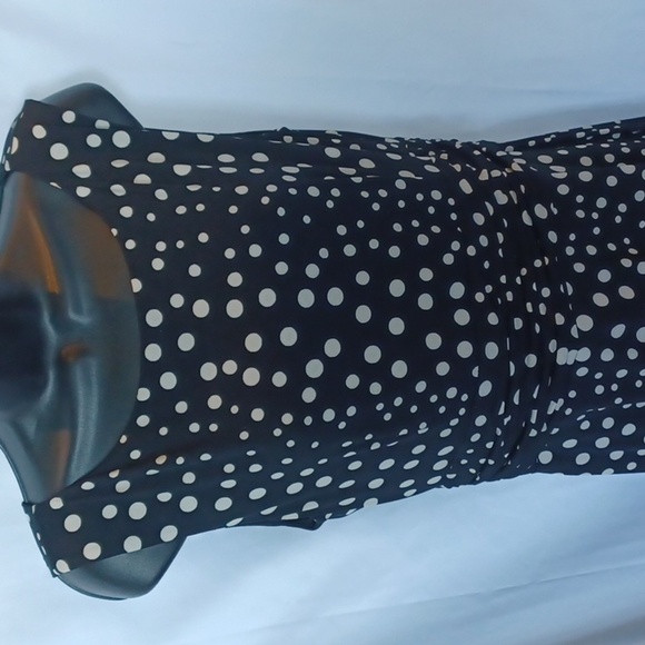 Christopher Banks Classic A-Line Midi Dress Sleeveless Black/white Polka Dot 10 - Picture 2 of 8